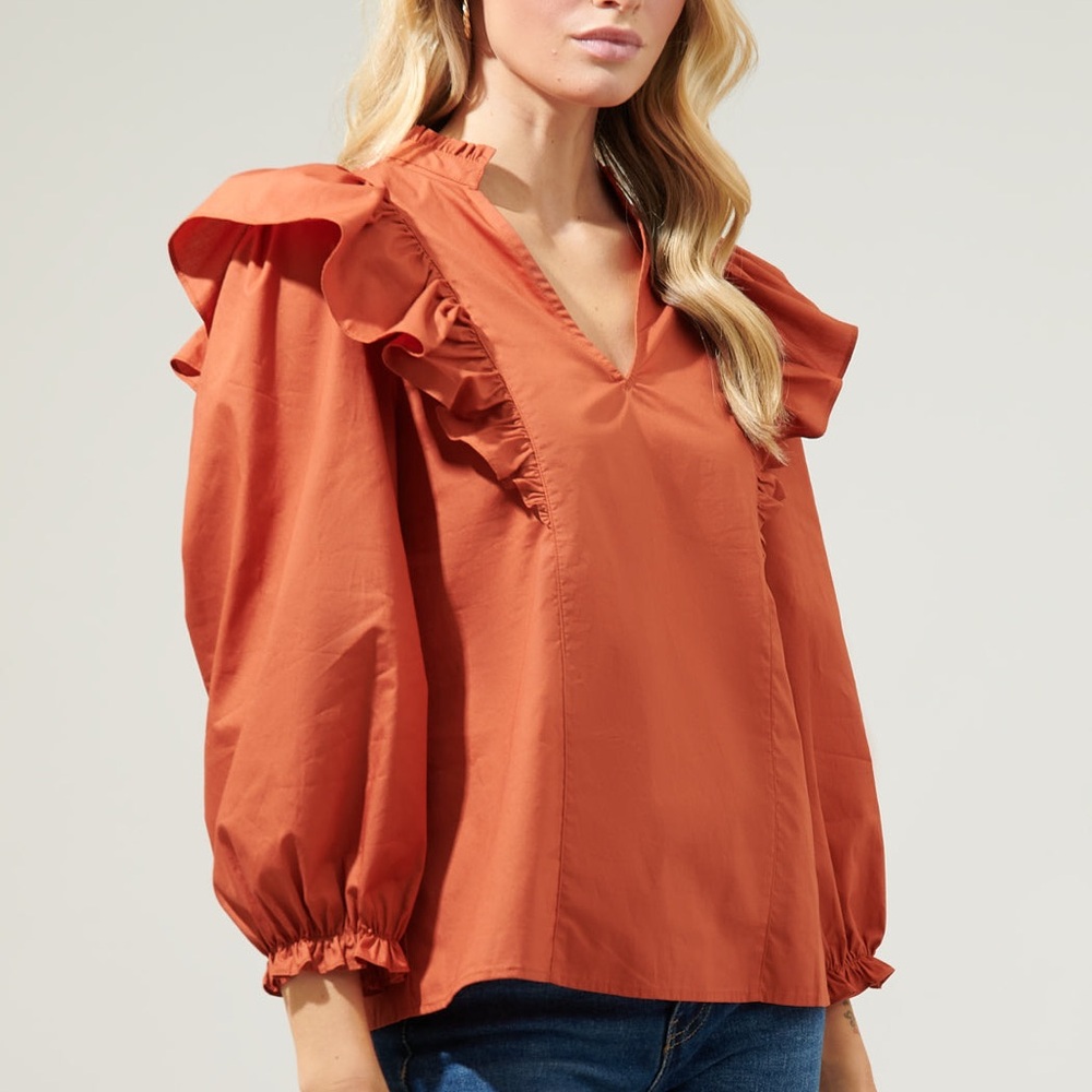 Tanya Taylor Ruffled Orange Top